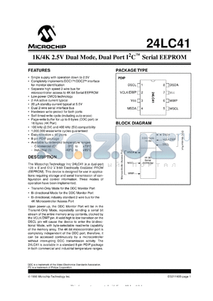 24LC41-/P datasheet - 1K,4K 2.5V dual mode, dual port I2C EEPROM