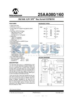 25AA080T-/SN datasheet - 8K,16K 1.8V SPI bus EEPROM