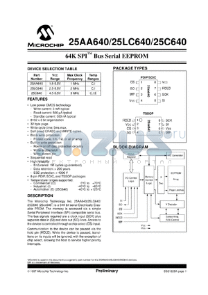 25AA640-/P datasheet - 64K SPI bus EEPROM