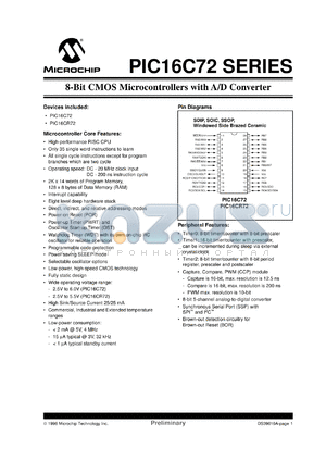 PIC16LC72T-20/SO datasheet - 8-Bit CMOS microcontroller with A,D converter