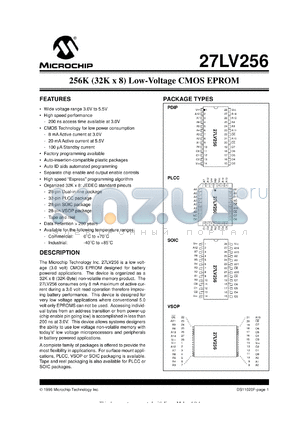 27LV256-20I/VS datasheet - 256K (32Kx8) low-voltage CMOS EPROM