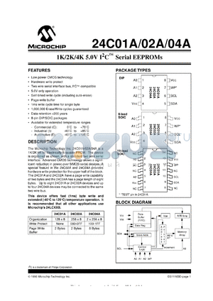 24C01A-/SM datasheet - 1K 5.0V I2C EEPROM