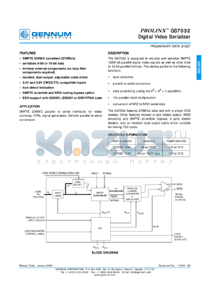 GS7032-CTM datasheet - Digital video serializer