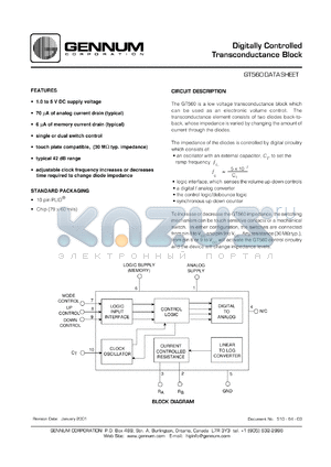 GT560 datasheet - Digitally controlled transconductance block, 5V DC