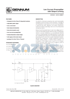 GK504 datasheet - Low current preamplifier with output limiting