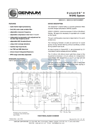 GS3031 datasheet - DynamEQ II WDRC system, 6.35mm x 2.91mm x 2.03mm