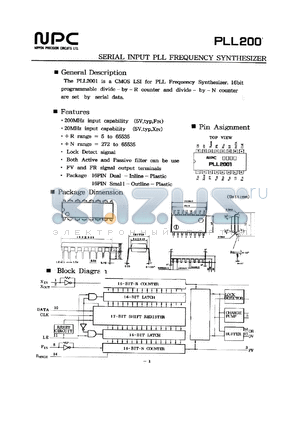 PLL2001 datasheet - Serial input PLL frequency synthesizer