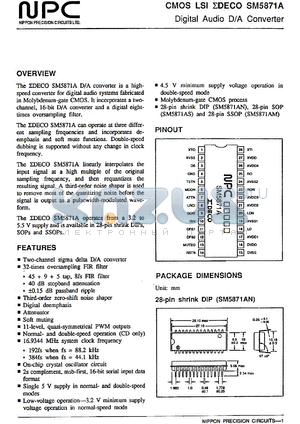 SM5871AN datasheet - Digital audio D/A converter