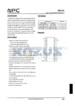 SM1131S datasheet - High sound quality multi melody IC