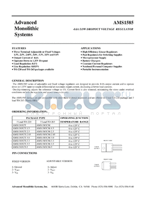 AMS1585CT-5.0 datasheet - 5.0V 4.6A low dropout voltage regulator