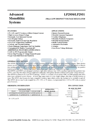 LP2950ACN-3.0 datasheet - 3.0V 100mA low dropout voltage regulator