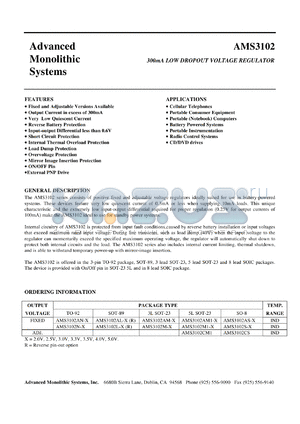 AMS3102AL-2.5R datasheet - 2.5V 300mA low dropout voltage regulator