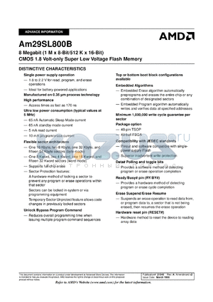 AM29LS800BT-170ECB datasheet - 8 megabit CMOS 1.8 volt-only flash memory