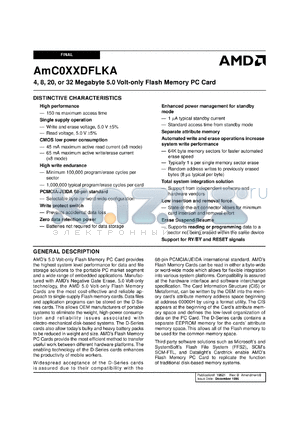 AMC020DFLKACS datasheet - 4,8,20 or 32 megabyte 5.0 volt-only flash memory PC card