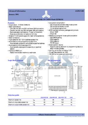 AS29LV400R-90TC datasheet - 3V 512K x 8/256K x 16 CMOS flash EEPROM, 90ns access time