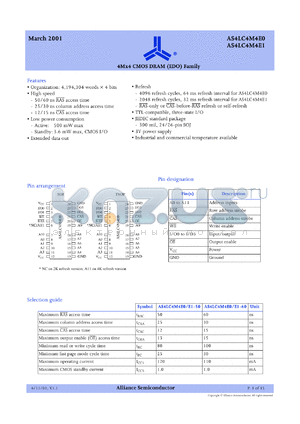 AS4LC4M4E1-50TC datasheet - 4M x 4 CM0S DRAM (EDO) family, 50ns RAS access time