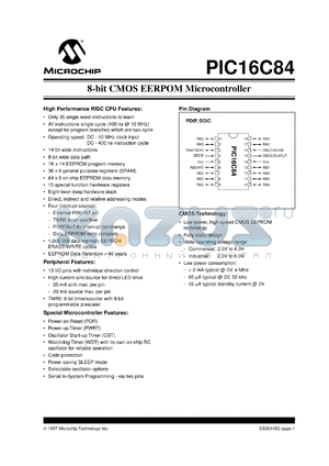 PIC16C84-10I/P datasheet - 8-Bit CMOS EEPROM microcontroller