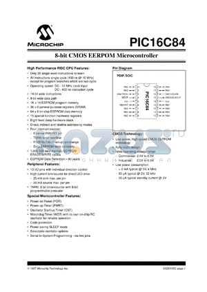 PIC16LC84T-10/SO datasheet - 8-Bit CMOS EEPROM microcontroller