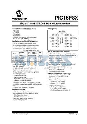 PIC16CR83-04/P datasheet - EEPROM 8-Bit microcontroller