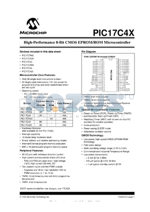 PIC17CR42-25I/SP datasheet - High-performance 8-Bit CMOS EPROM, ROM microcontroller