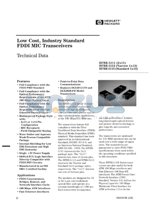 HFBR-5112FDS datasheet - Low cost, industry standart FDDI MIC transceiver