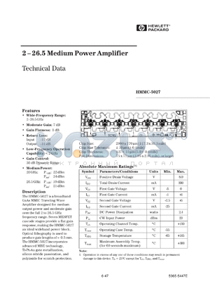 HMMC-5027DC datasheet - 2-26.5 medium power amplifier