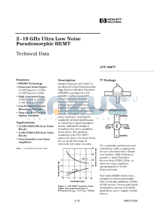 ATF-36077-TR1 datasheet - 1.5-18GHz surface mount pseudomorphic HEMT