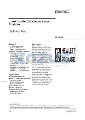 LSC2410-ST datasheet - 1mW 14 pin DIL cooled laser module