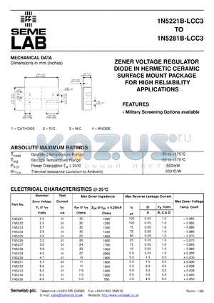1N5231BLCC3 datasheet - 5.1V, 0.02A Reference diode