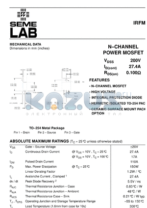 IRFM250D datasheet - 200V Vdss N-Channel FET (field effect transistor)