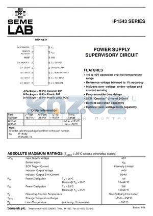 IP1543J datasheet - Power Supply Supervisory Circuit