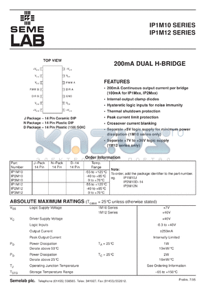 IP2M10D datasheet - 200 mA Dual H Bridge