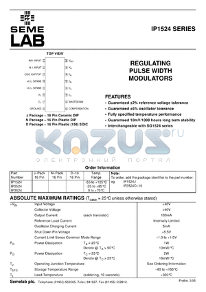 IP2524D datasheet - Regulating Pulse Width Modulator