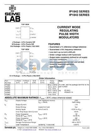 IP2842J datasheet - Current Mode Regulating Pulse Width Modulator