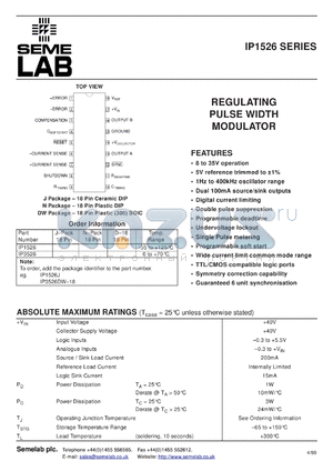 IP3526J datasheet - Regulating Pulse Width Modulator