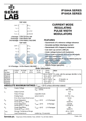 IP3844AN datasheet - Current Mode Regulating Pulse Width Modulator