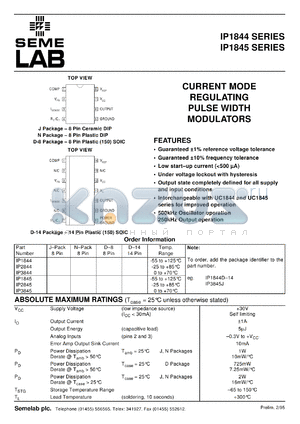 IP3844D-14 datasheet - Current Mode Regulating Pulse Width Modulator