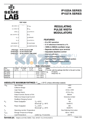 IP1525AJ datasheet - Regulating Pulse Width Modulator