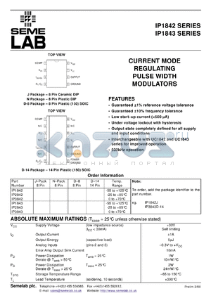 IP1843J-BSS2 datasheet - Current Mode Regulating Pulse Width Modulator