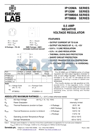 IP120MAH-05-883B datasheet - 0.5A, 5V Negative Voltage Regulator