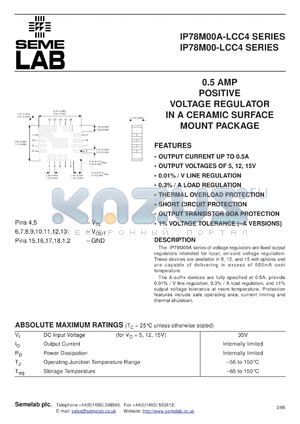 IP78M12LCC4 datasheet - 0.5A, 12V Positive Voltage Regulator