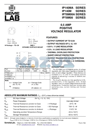 IP78M12SMD datasheet - 0.5A, 12V Positive Voltage Regulator