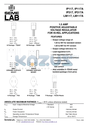 LM117K-883B datasheet - 1.5A Adjustable Positive Voltage Regulator