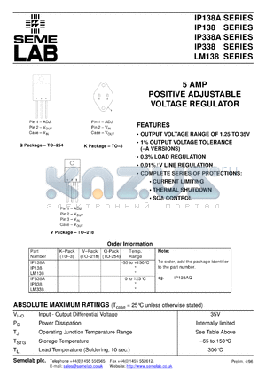 LM138AK datasheet - 5.0A Adjustable Positive Voltage Regulator