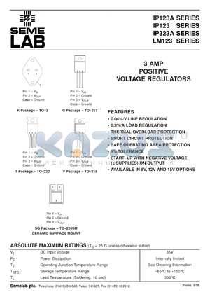 LM123AK-05-883B datasheet - 3.0A, 5V Positive Voltage Regulator