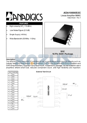 ADA10000S3C datasheet - VHF/UHF CATV/TV tuner downconverter