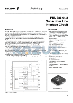PBL38661/2QNT datasheet - Subscriber line interface circuit