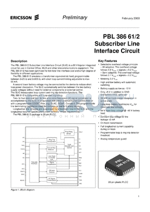 PBL38661/2QNS datasheet - Subscriber line interface circuit