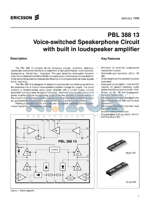 PBL38813/1SO datasheet - Voice-switched speakerphone circuit with built in loudspeaker amplifier