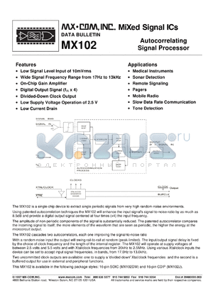 MX102DW datasheet - Autocorrelating signal processor